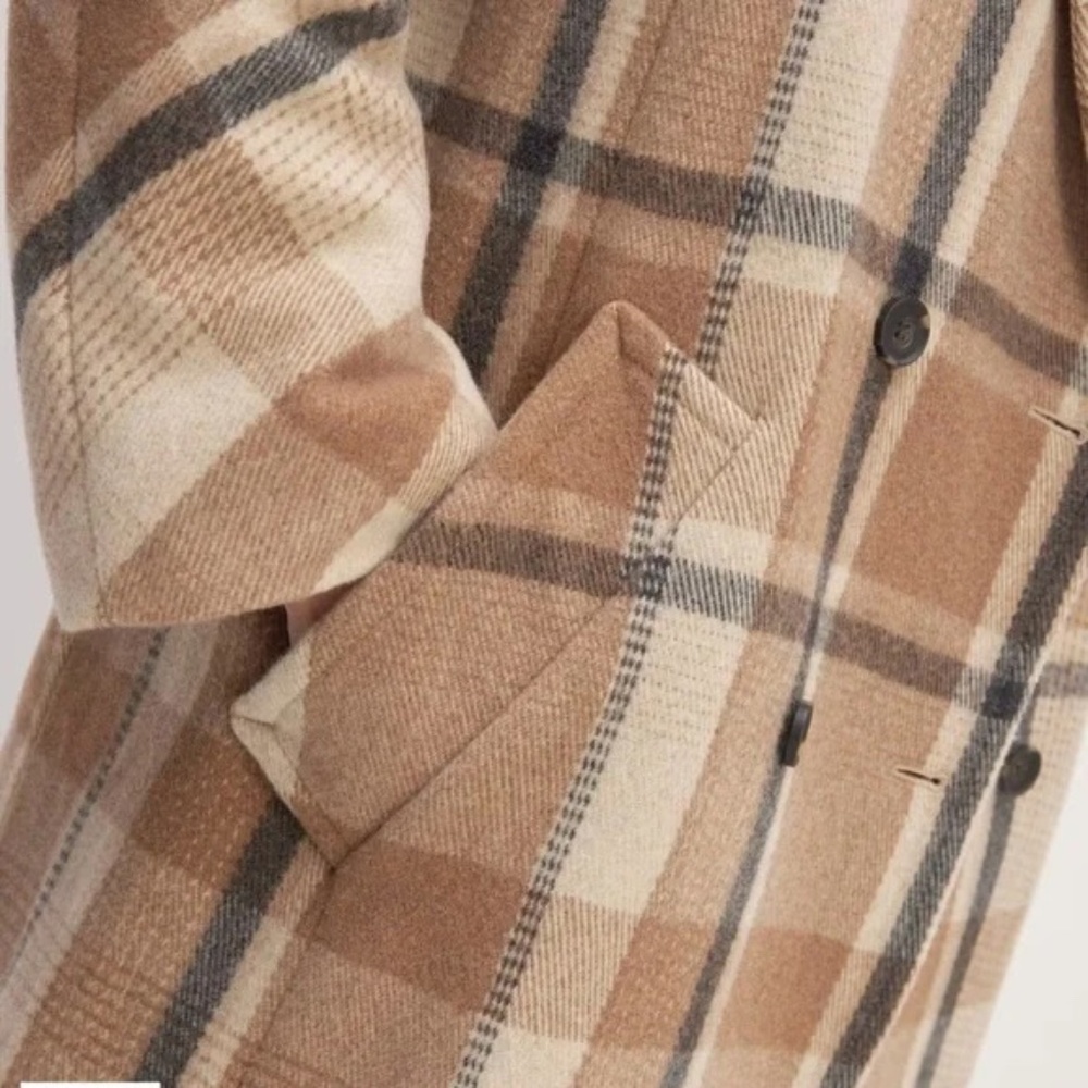 Everlane Italian ReWool Wool Peacoat Winter Coat Jacket Brown Plaid Size 12 - Picture 8 of 9